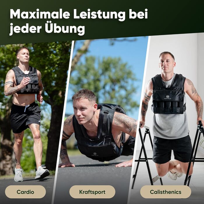 Вага для тренувань PURE MAJIN® 20 кг, регульована, з кишенею та металевим ременем | Фітнес, воркаут, біг, калістеніка, обладнання, вага, тренування - чорний або камуфляжний чорний