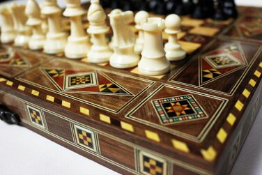 Дерев'яна настільна гра 3 в 1 Backgammon, шахи, дама 30x30 см, ручна робота, інтарсія, комплект із фігурами та фішками