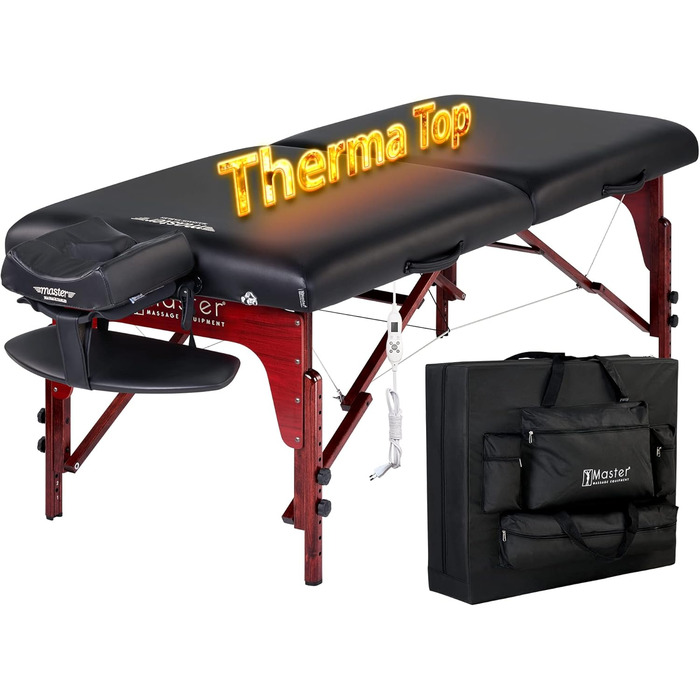Масажний стіл Master Massage Therma Top, косметологічна, складна, з підігрівом, для Рейкі, дерев'яний, 71 см, чорний