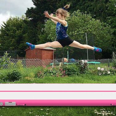 Гімнастична мат Air Matte Track 3M/4M/5M/6M, килимок для акробатики та гімнастики 10/20см заввишки з повним аксесуаром, надувний килимок для дому та вулиці, йога, м'ятно-зелений/чорний (Рожевий Air Mat, 300*100*20см)