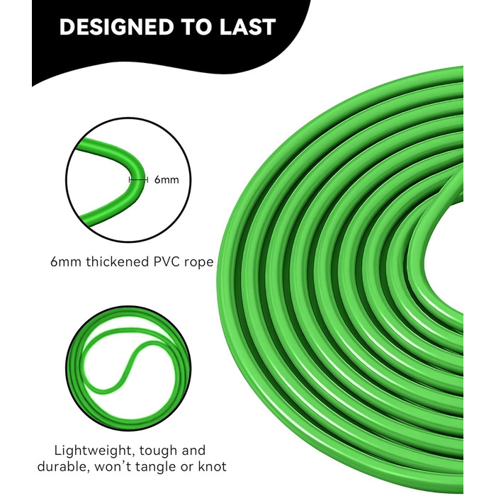 Стрибкове канат iMoebel 6 мм * 3 м, PVC, регульований, з ABS-ручкою, для дітей та дорослих, бокс, схуднення, кросфіт (чорно-зелений)