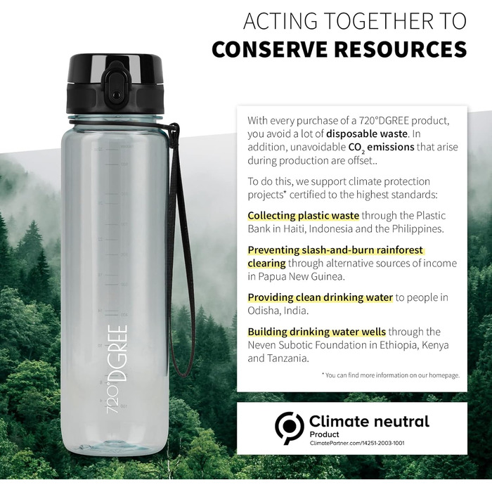 Пляшка для води 720°DGREE uberBottle 1,5 л з контейнером для фруктів, BPA-free, тританова, не протікає, для спорту, фітнесу, туризму, прозора, синя