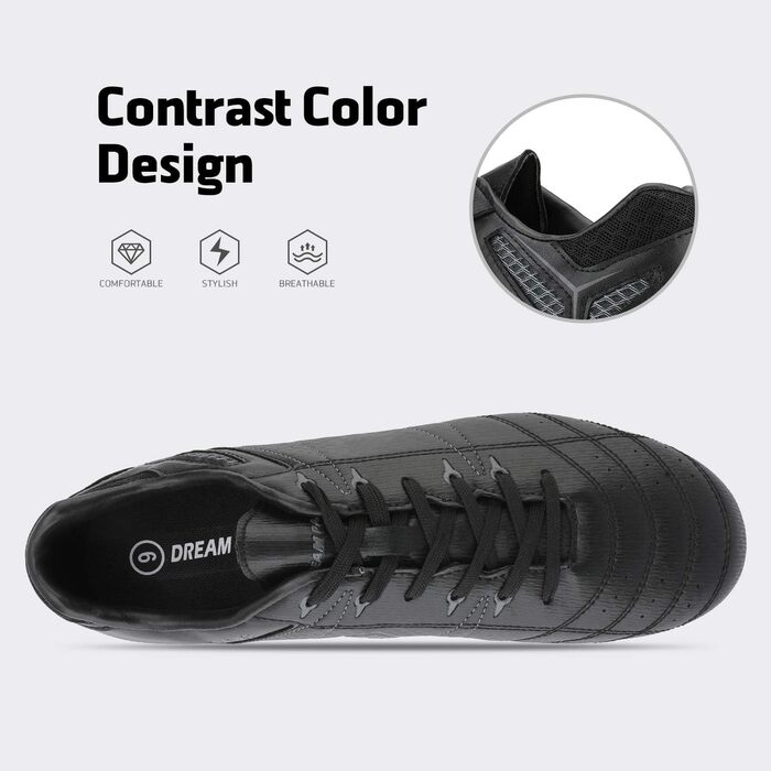 Чоловічі футбольні бутси DREAM PAIRS для тренувань та гри, розмір 42 EU, чорно-сірі