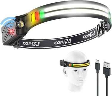 Налобний ліхтар COPPA H4C LED з перезарядкою, комплект з широким та точковим світлом, білий, жовтий, червоний, зелений, з датчиком руху для дітей, кемпінгу, бігу, риболовлі, альпінізму, ремонту, джогінгу