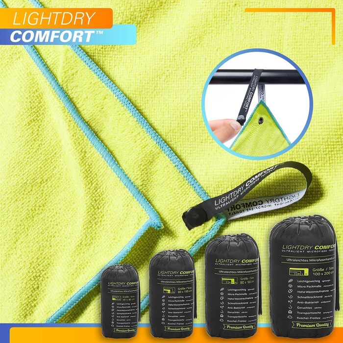 LightDry® Original: Спортивне рушник з мікрофібри для подорожей та спорту - швидковисихаюче, антибактеріальне (60x30 см, лайм)