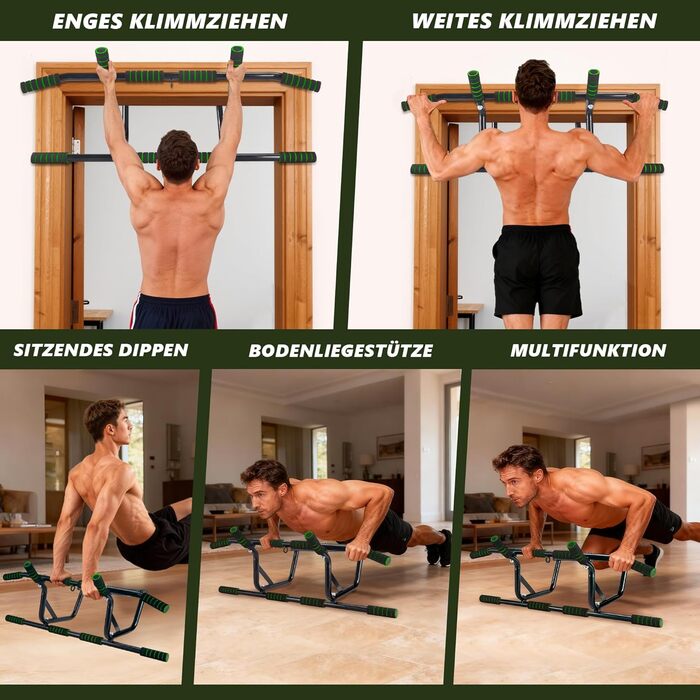 Турнік для дверей Klimmzugstange: турнік для підтягувань без свердління, з м'якими ручками, зелений