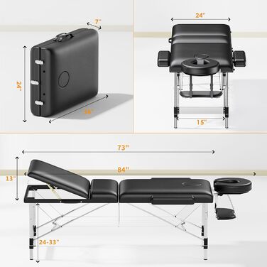 Масажний стіл Brelley Klappbar 3 Zone - професійний, регульований, з підголовником та підлокітниками (60 см)