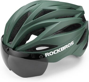 Шолом ROCKBROS для велосипедистів з візором, MTB, шосейний, для жінок та чоловіків, 58-62 см, матове зелений (сіра лінза)
