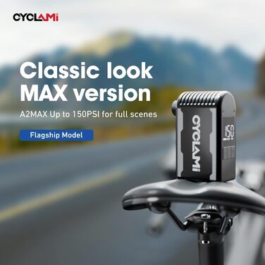 Електричний велосипедний насос CYCLAMI A2MAX Mini з автоматичним вимірюванням тиску до 150 PSI, акумулятор USB-C, для ніпелів Presta і Schrader