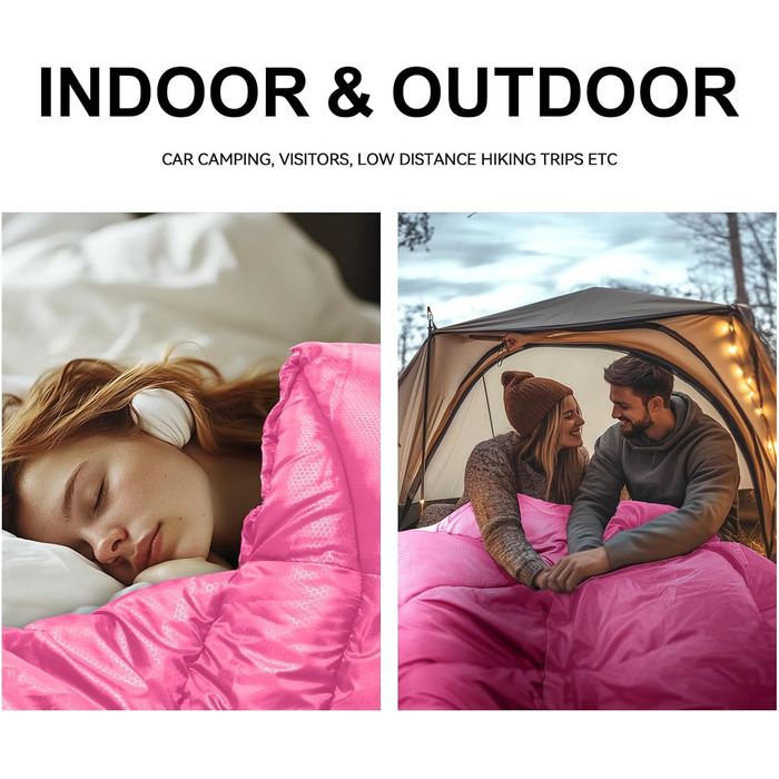 Сплячі мішки для дорослих у холодну погоду, водонепроникні, легкі, рожеві. Підходять для кемпінгу, піших прогулянок, відпочинку на природі та вдома (1,4 кг)