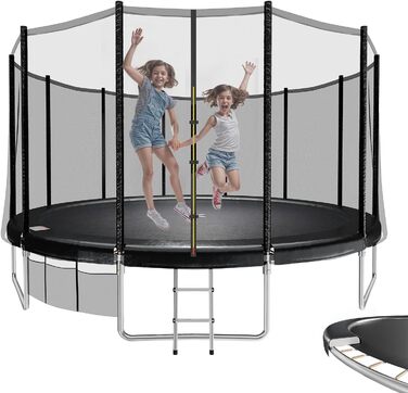 Трамплін JUMMICO Outdoor Ø 427 см з GS-сертифікацією, для дітей, з драбиною та боковою кишеню (Чорний)