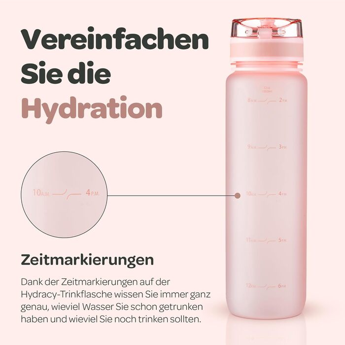 Пляшка для води Hydracy 1 л з фруктовим вставкою, BPA-free, з мітками часу, герметична спортивна пляшка без конденсату для спорту та активного відпочинку