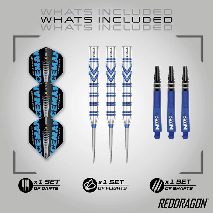 Дротики для дартсу RED DRAGON Gerwyn Price Iceman Originals, вольфрамові, 24 г, з крилами та стрижнями