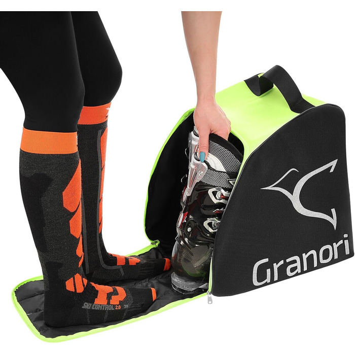 Чохол для лижних черевиків з рюкзаком та місцем для шолома та аксесуарів | Чохол для лижних черевиків, рюкзак для лиж, сноуборду та ковзанів (неоновий жовто-чорний)