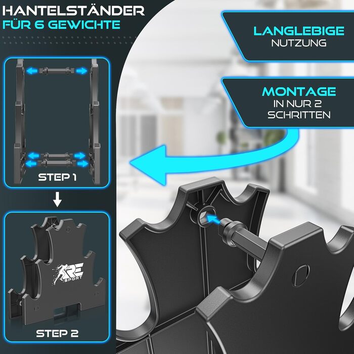 Набір гантелей 3 пари (1-5 кг, 12 кг або 18 кг) зі стійкою та 3 фітнес-гумками | Нековзкі гантелі з неопрену для жінок та чоловіків | Набір гантелей рожевого, блакитного та небесно-блакитного кольорів 12 кг