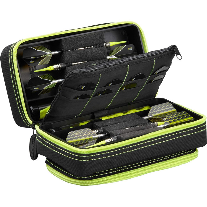 Casemaster Plazma Pro чохол для 6 дротиків (м'які та сталеві), велика передня кишеня для смартфону, зберігання для оперення та наконечників, жовтий
