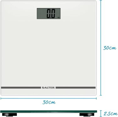 Електронна скляна вага для ванної Salter 9205 WH3R, велике LCD-дисплей, максимальна вага 180 кг, автоматичне вмикання, біла