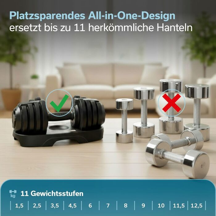 Набір гантелей Skandika Hanteln Paino: регульовані, 1.5-24 кг, штанга, гиря, диски. Для дому та спортзалу.