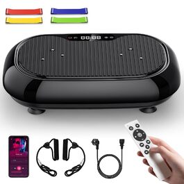 Вібраційна платформа для дому з 9 режимів, 120 рівнів інтенсивності, 4 еластичними стрічками, 150 кг, Bluetooth та пультом ДУ