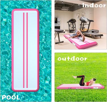 ALIFUN Надувний гімнастичний мат, 300x100x20 см, рожевий, товщина 20 см, для дому, фітнесу, челедингу, басейну