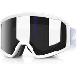 RIOROO Лижна маска для чоловіків і жінок, OTG, 100% UV-захист, сноубордична маска для власників окулярів, антифог, біло-срібляста