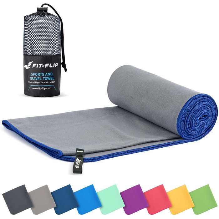 Рушник Fit-Flip з мікрофібри - компактний, швидковисихаючий, для спорту, подорожей, пляжу - 70x140см та 100x200см (сірий, темно-синій)