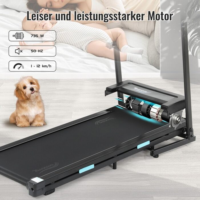 Біговий тренажер NOVONOVA для дому, складаний, Walking Pad, 12 км/год, з LED-дисплеєм, міні-біговий тренажер з ручками, тихий біговий тренажер з великою біговою поверхнею, підставка для пляшок, професійний біговий тренажер для офісу