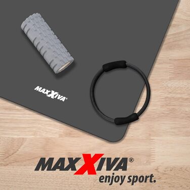 Гімнастичний килимок MAXXIVA 190x100 см, сірий, фітнес-мат, нековзний, без фталатів, з ременем для перенесення, для тренувань, йоги, спорту