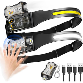 Налобний ліхтар Foleto, 2 шт., перезаряджається, 230° світловий потік, знімається, з датчиком руху, 9 режимів для кемпінгу, риболовлі, бігу та хайкінгу