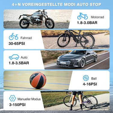 Електричний насос CARSUN 150PSI, портативний акумуляторний компресор з LED, міні-помпа для авто, мотоцикла, велосипеда, матраців