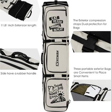 Чохол для сноуборду XCMAN на колесах, 160/190 см, сірий - для перевезення та подорожей