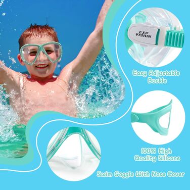 Дитячі окуляри для плавання Kinder Taucherbrille 180° Anti-Fog. Маска для снорклінгу з загартованим склом та захистом носа для хлопчиків та дівчаток 4-15 років