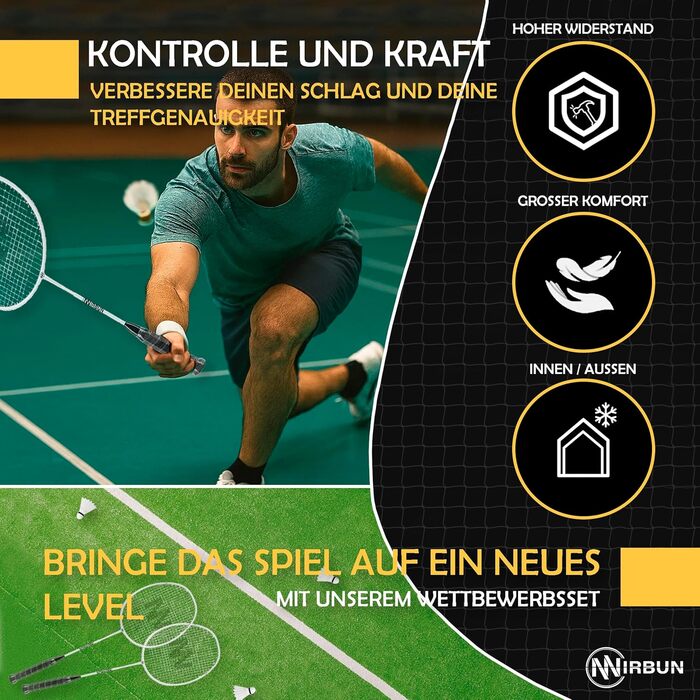 Набір для бадмінтону на 4 гравці з сіткою | Професійні ракетки + 3-и пір'яні м'ячі + сумка для перенесення | Міцний металевий каркас | Сітка 5,1 м | Сімейний набір для гри в приміщенні та на вулиці