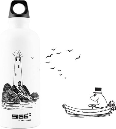 Дитяча алюмінієва пляшка SIGG Moomin Lighthouse 0,6 л, герметична, легка, без BPA, сертифікат кліматичної нейтральності, біла