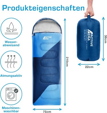 Сплячий мішок Active Era Premium Mumienschlafsack 250 GSM для зими та літа, 0°C - 15°C, кемпінг, фестивалі, водонепроникний, ультралегкий, малий об'єм (Блакитний)