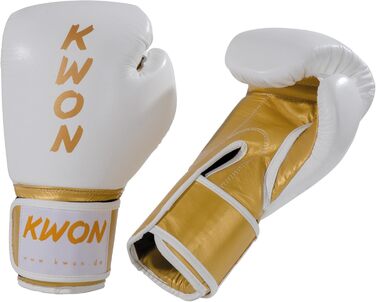 Боксерські рукавички KWON KO Champ 10oz золоті/білі, шкіра, для кікбоксингу