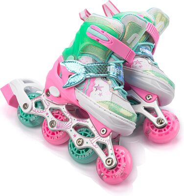 Дитячі ролики Meteor Vertellbare 4-в-1 – ролер, інлайн, ролерблейди для дітей, ABEC-7, PU-колеса, алюмінієвий фрейм, розміри X25-28, 30-33, M34-37 (S, Рожевий Русалка)