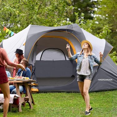 Намет кемпінговий HIKERGARDEN для 6-10 осіб сірий 420x330x180 см - легкий, швидкозбірний сімейний намет для кемпінгу