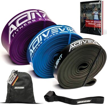 Фітнес-еластичні стрічки опору: окремо або в комплекті з сумкою, дверним анкером (у наборах) та електронною книгою з тренувань – ідеальні для калістеніки та домашнього фітнесу (H - Mid Package (Чорний Синій Фіолетовий))