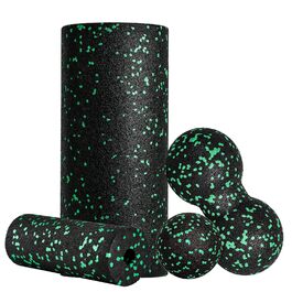 Набір для міофасціального релаксу: Foam Roller, м'ячик для фасції, міні-ролик, дуобол для йоги та масажу м'язів (Синій/Зелений)