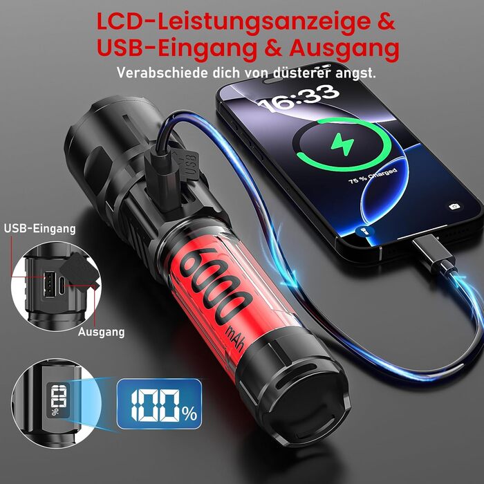 Ліхтарик Shadowhawk LED акумуляторний 2 шт. | Тактичний ліхтарик (2 вимикачі) 500000 люмен, до 1000 м, 12 годин роботи, для кемпінгу/походу/відпочинку на природі, регульована яскравість, чорний