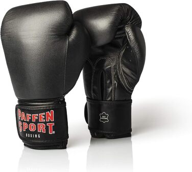 Боксерські рукавички PAFFEN SPORT KIBO зі справжньої шкіри для боксу, кікбоксингу, муай-тай та інших єдиноборств, чорні, 12 унцій
