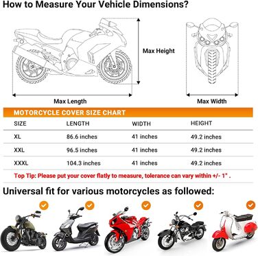 Захисний чохол для мотоцикла Favoto: водовідштовхуючий, пилонепроникний, з UV-захистом, XXL, 245x105x125 см