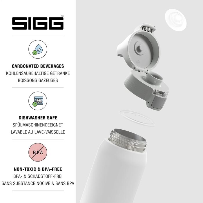 Термос SIGG Shield Therm One 0,75 л, білий, для газованих напоїв, ізольована пляшка з нержавіючої сталі, не протікає, BPA-free, можна мити в посудомийній машині