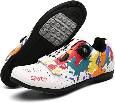 Велотуфлі чоловічі/жіночі, яскраві з принтом графіті, для шосе та гірського велосипеда, з гумовою підошвою, дихаючі кросівки, неслизькі велотуфлі MTB, 38 EU, білі