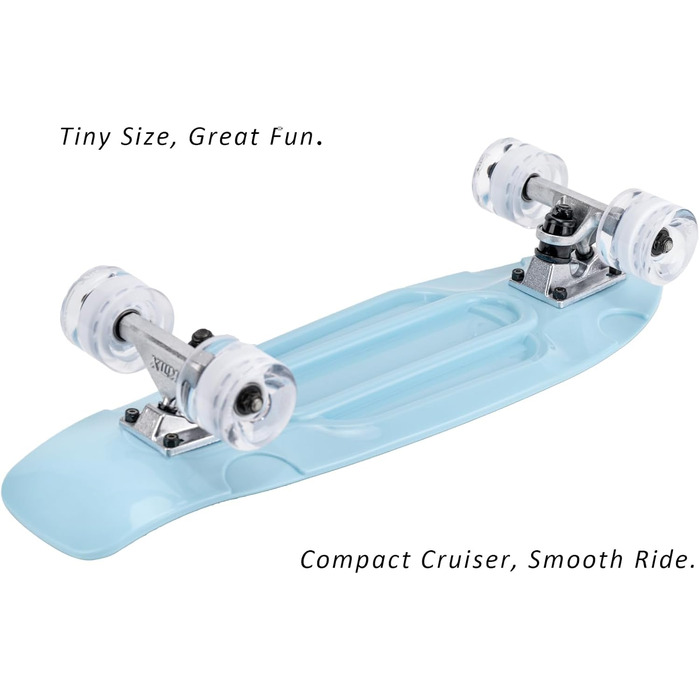 Скейтборд KMX Classic Mini Cruiser 22/27 дюймів для дітей, підлітків та дорослих. Алюмінієві осі, підшипники ABEC-9, колеса 60мм, колір Aqua Blau