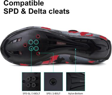 Чоловічі велотуфлі для MTB та шосейної їзди, кросівки, дихаючі, для занять у приміщенні та на вулиці, сумісні з SPD/SPD-SL, 42 EU, камуфляжний малюнок, червоний колір