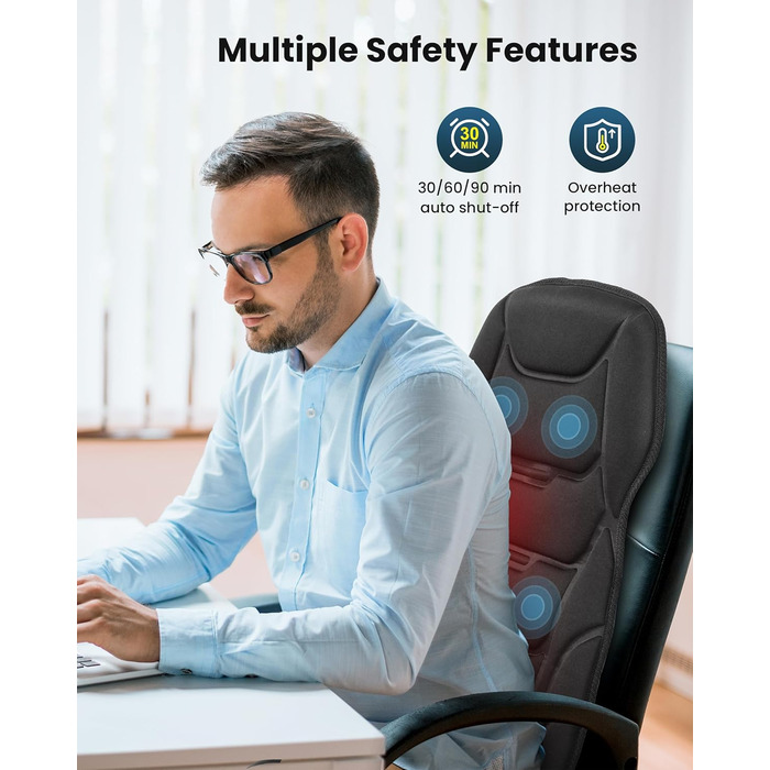 Масажне сидіння Comfier з підігрівом та вібрацією для спини та шиї. Крісло для релаксації, масажер для дому та офісу. Подарунок для жінок, чорний