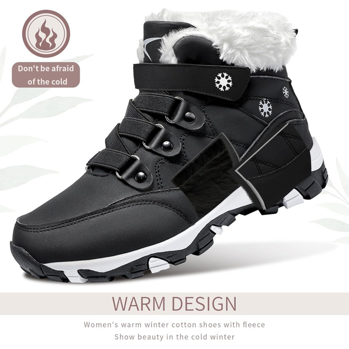 Зимові чоботи VITIKE для жінок, теплі, з підкладкою, снігоступи, осінні, туристичні, зимові, білі, зелені (37 EU, чорний та білий)