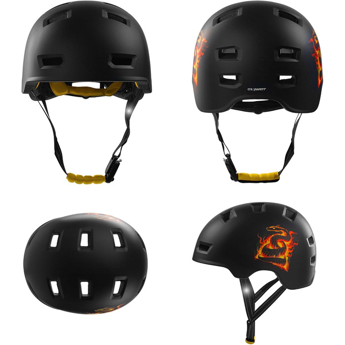 Велошолом Crazy Safety Rampage Orange Schlange для велосипедистів, скейтерів та ролерів, розмір M (54-57 см), регульований, для чоловіків, жінок і дітей, помаранчевий зміїний дизайн